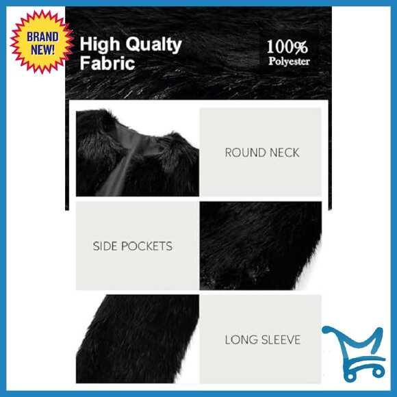 Cropped Faux Fur Jacket Women's Winter Coat Long Sleeve Pockets - Picture 4 of 8